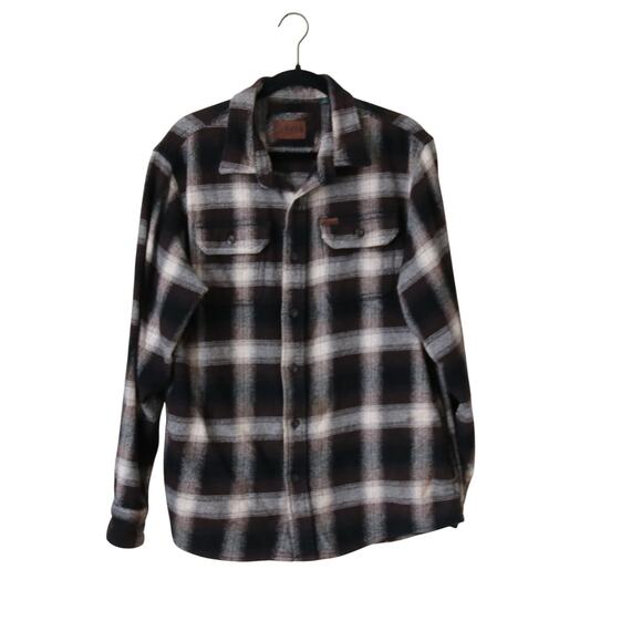 Men's 100% Cotton Orvis Large Plaid Button Down Shirt Skacket Pockets Brown - Picture 1 of 7